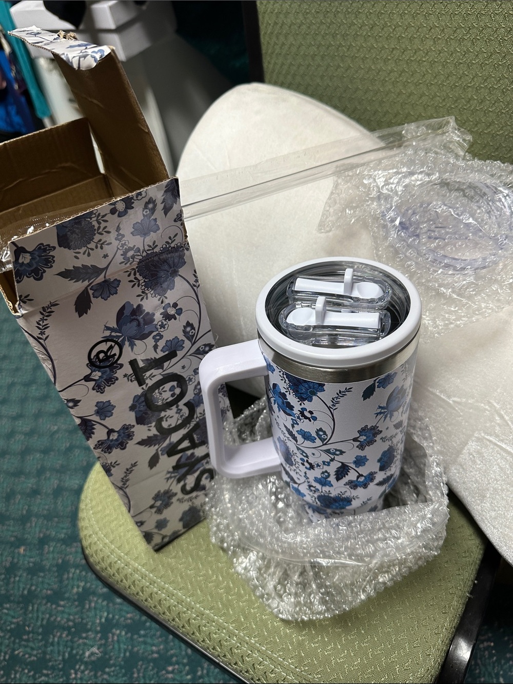 💐 SYACOT Floral Pattern Cup with Blue and Purple Flowers